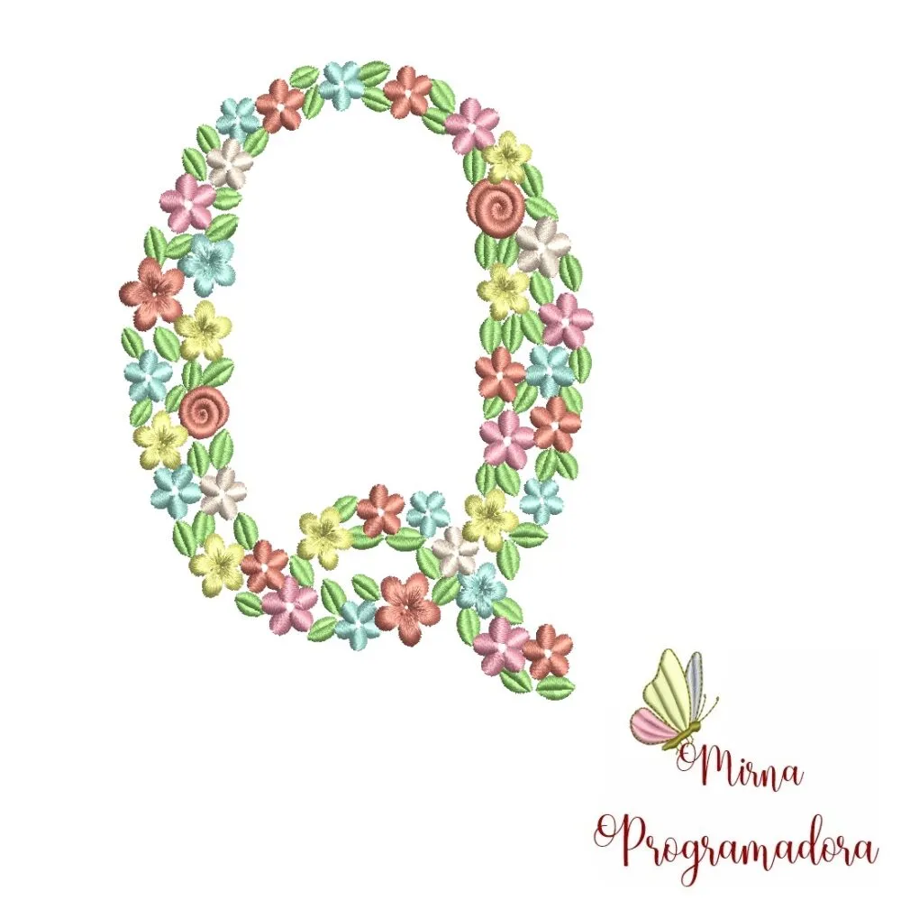 Matriz de Bordado Floral Letra Q SHOP BAZAR & CIA